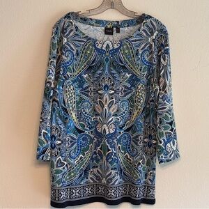 EUC Rafaella Women's  Blue Paisley 3/4 Sleeve Tunic SZ XL